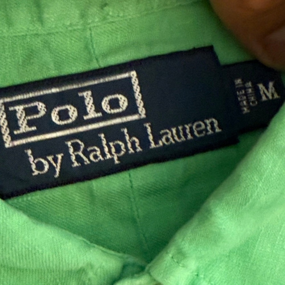 Polo Ralph Lauren Mens Medium Lime Green 100% Linen Button Down Utility Shirt - Picture 5 of 8